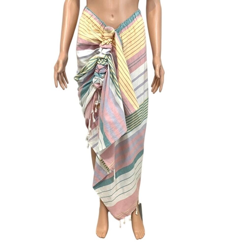 small striped asymmetrical striped ruched boho blanket skirt SK2 3371